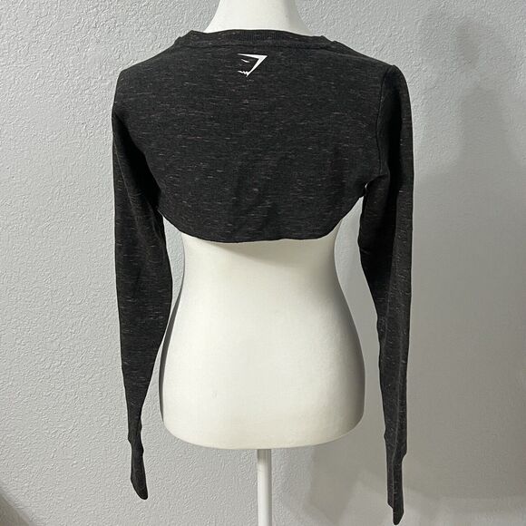 Gymshark Sol Lift Super Crop Long Sleeve Black Marbel Size Extra Small - Picture 3 of 7